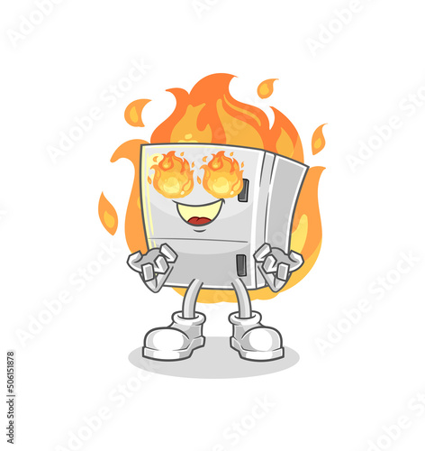 fridge on fire mascot. cartoon vector