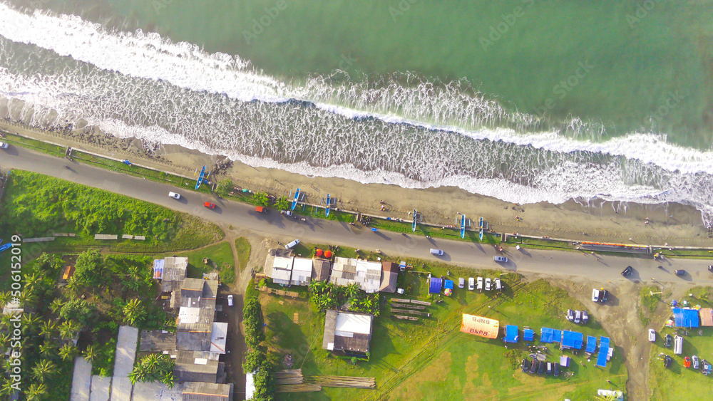 Aerial photography of Pangandaran beach in the morning, Indonesia