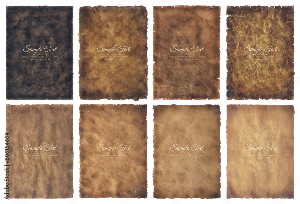 Vector collection set old parchment paper sheet vintage aged or texture isolated on white background