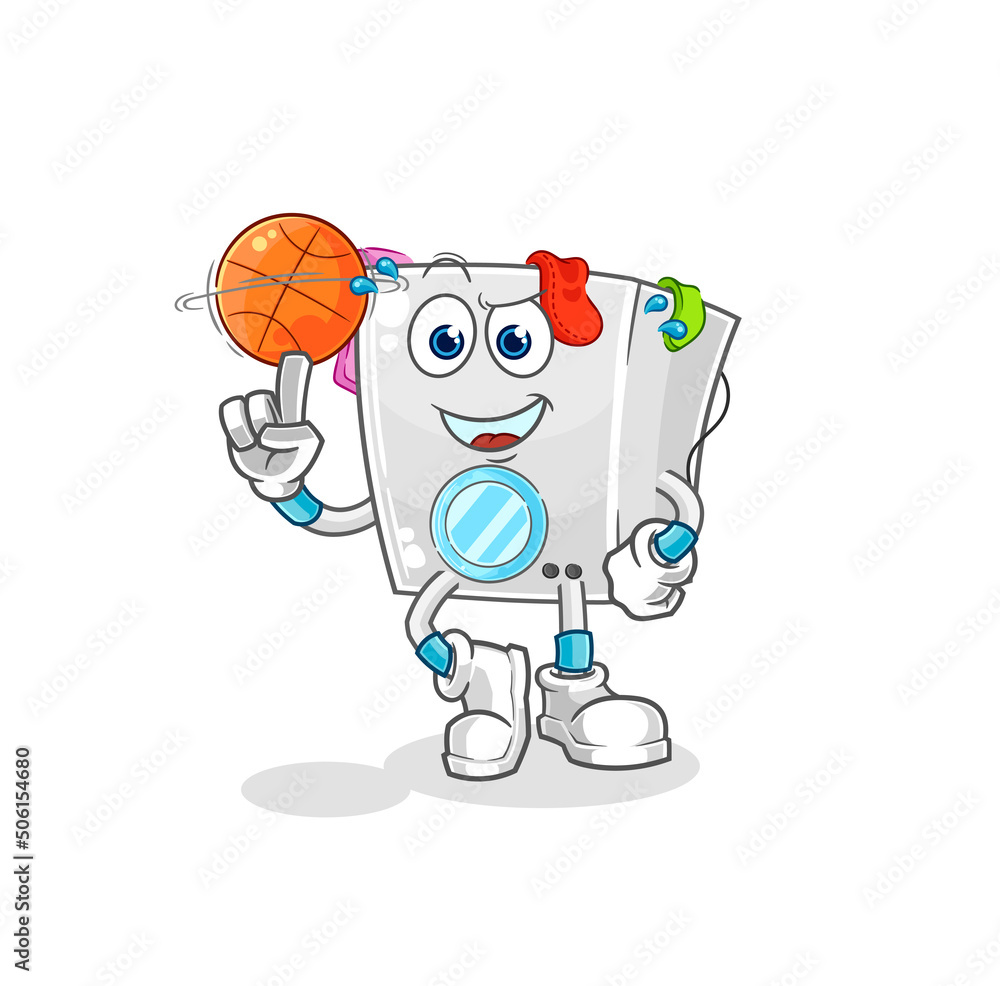 washing machine playing basket ball mascot. cartoon vector