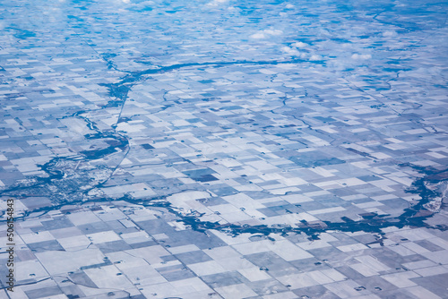 Aerial view of Humbolt, Iowa isolated buy the frozen tundra and cropland in the winter. photo