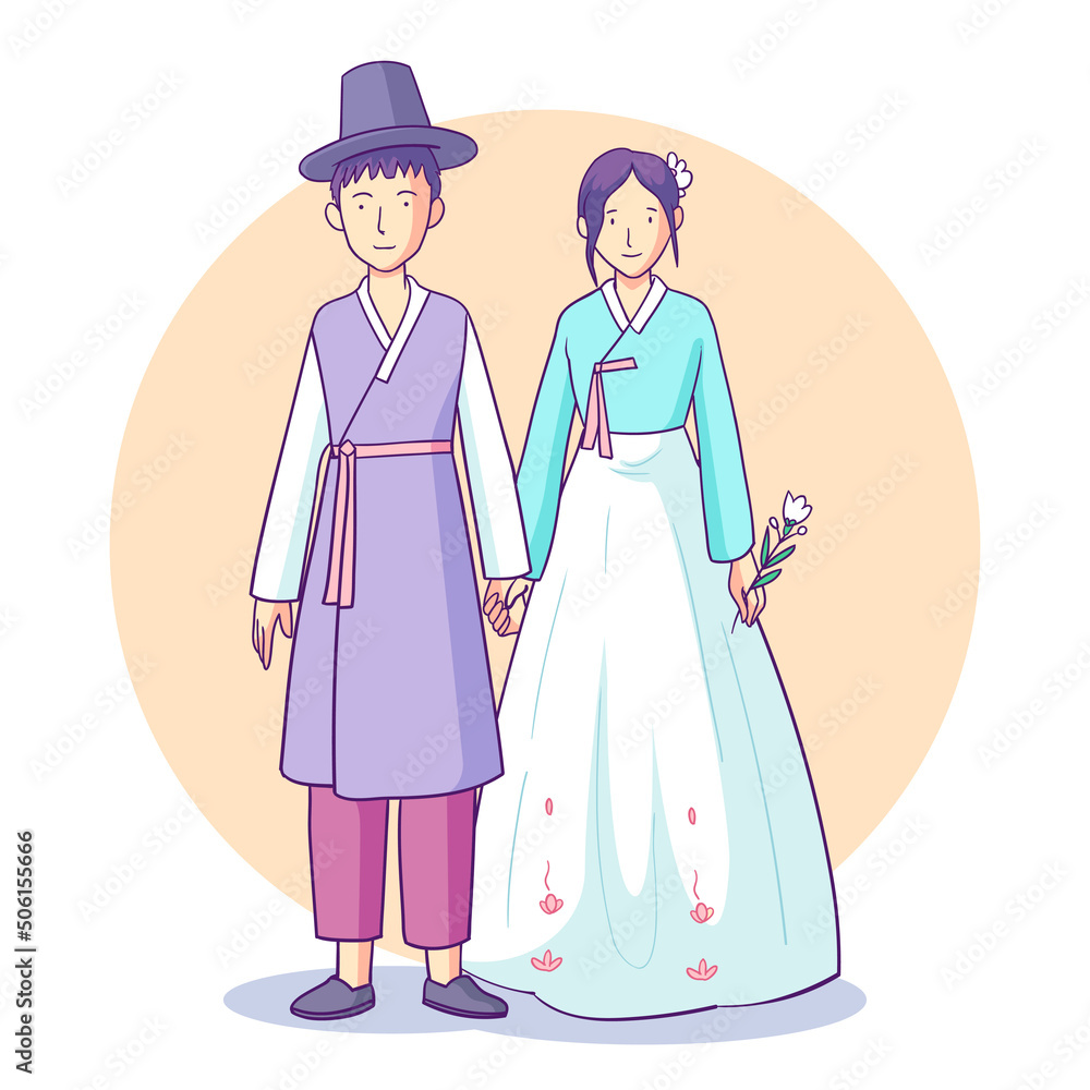 hand drawn couple wearing hanbok hand drawn couple wearing hanbok