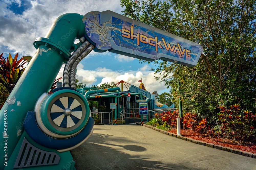 Gold Coast, Queensland, Australia - May 18, 2022: Shockwave thrill ride ...