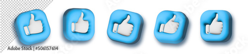 3D render thumbs up, like button icons set for social media network. Illustration isolated on white background.