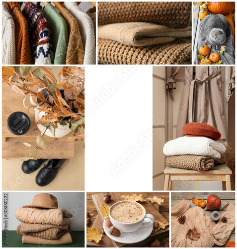 Autumn collage with warm cl...