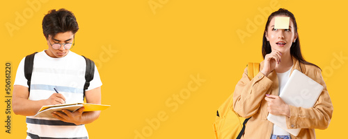 Male and female students on...