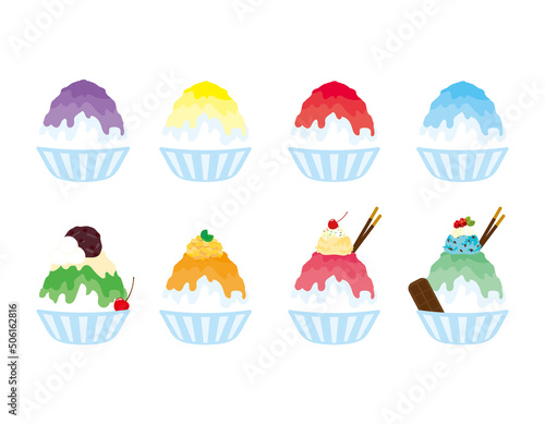 かき氷　アイコンセット　ベクターイラスト