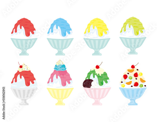 かき氷　アイコンセット　ベクターイラスト