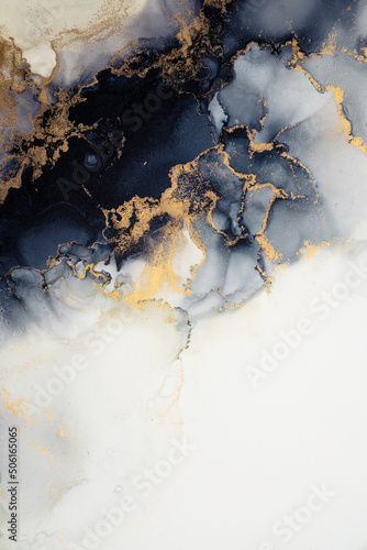 Marble ink abstract art from exquisite original painting for abstract background . Painting was painted on high quality paper texture to create smooth marble background pattern of kintsuki ink art . © Blue Planet Studio