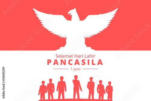 Happy Pancasila Day. Unity in Diversity. Selamat Hari Lahir Pancasila 1 Juni. Flat Vector Illustration photo