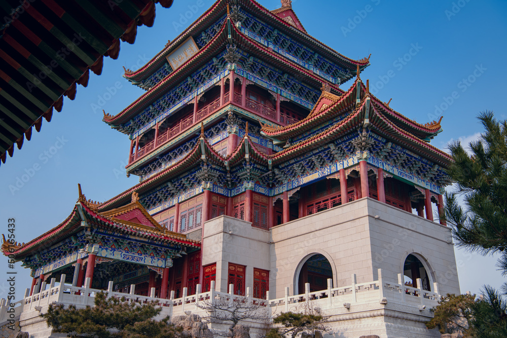 Penglai pavilion of 8 Immortals, Yantai, Shandong, China, copy space for text, wallpaper, background Penglai pavilion of 8 Immortals, Yantai, Shandong, China, copy space for text, wallpaper, background