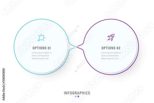 Vector Infographic label design template with icons and 2 options or steps. It can be used for process diagrams, presentations, workflow layouts, banners, flow charts, and info graphs.