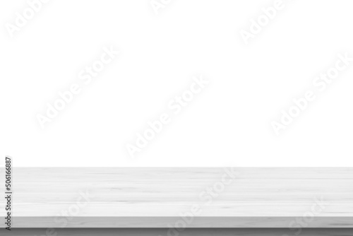 Empty white wooden table top isolated on white background