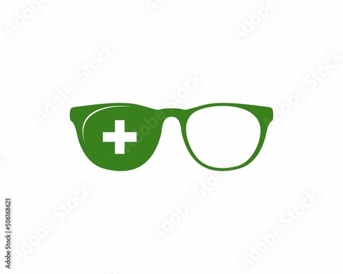 Eyeglass with medical plus symbol inside