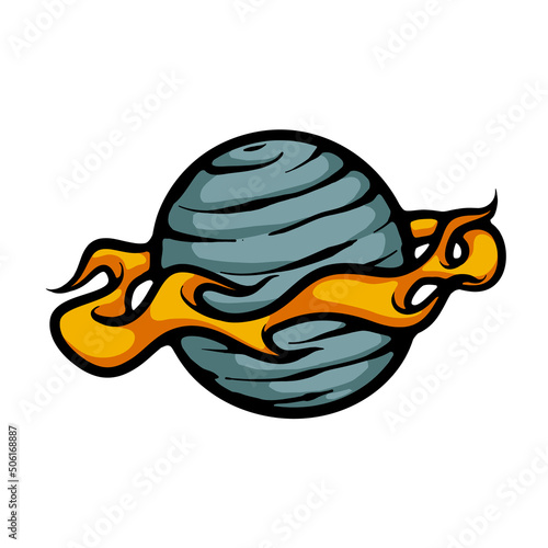 Fire ringed planet cartoon vector illustration