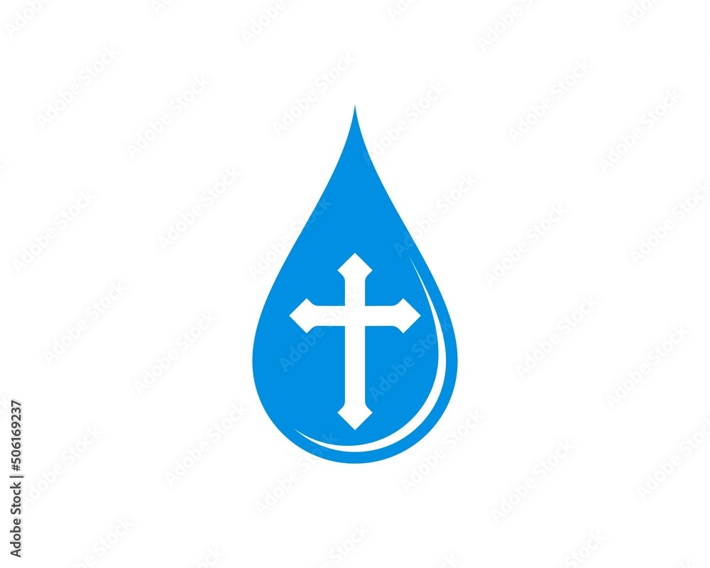 Obraz premium Blue water drop with christian religion symbol inside