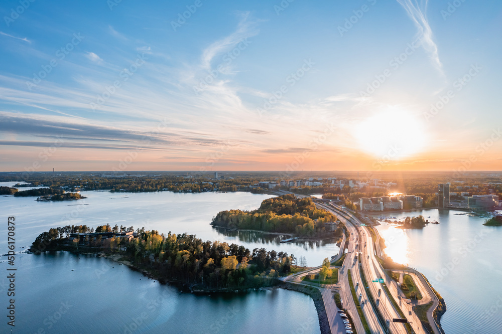 Top view of the Länsiväylä highway. Helsinki. Finland