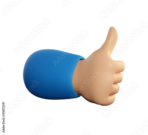 Human hand thumb up symbol with fingers gesture. Like, success, good feedback or agreement concept. Realistic 3d high quality render isolated on white background.