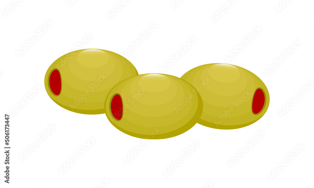 Green olives stuffed with bell peppers. Isolated on white. Pickled olives ,vector