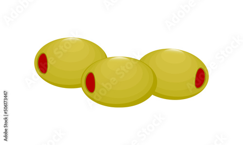 Obraz na płótnie Green olives stuffed with bell peppers. Isolated on white. Pickled olives ,vector w salonie