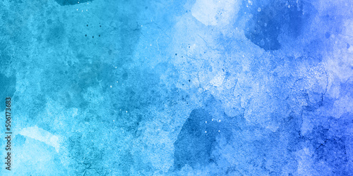 Blue watercolor background texture, vintage paper with soft old marbled grunge border illustration with cloudy white center, watercolor bleed and fringe with vibrant distressed grunge texture.	