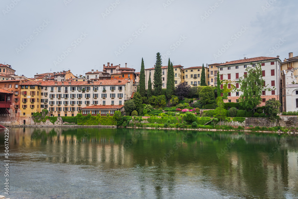 View of the Brenta River in Bassano del Grappa, Vicenza, Veneto, Italy, Europe