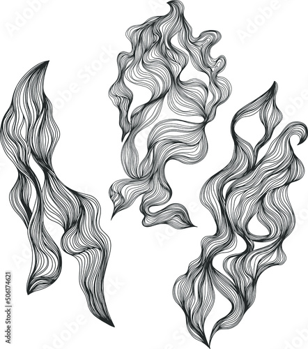 Set of abstract shapes. Hand drawn vector illustrations. Ink painting style composition