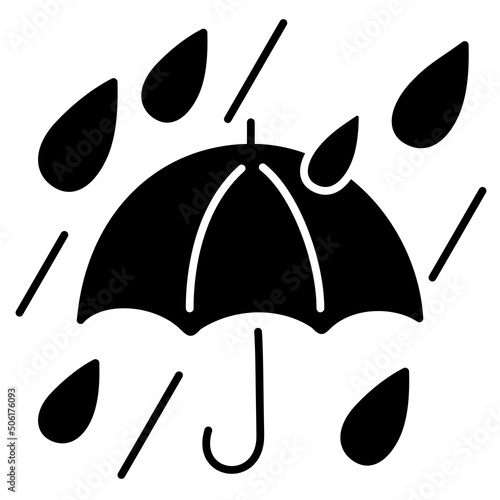 シンプルな傘と強い雨のマーク(シルエット)
