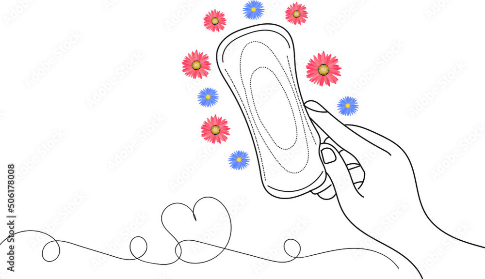 Sanitary Pad Logo, Sketch drawing of hand holding Sanitary Pad, Line