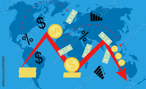 Global crisis and recession, concept decrease and downfall world business