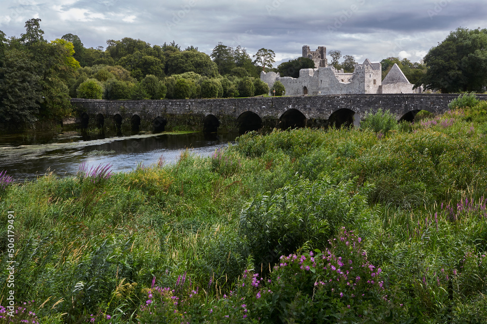 View of the Adare bridge over Maigue river in the Limerick county in Ireland