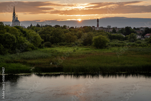 view of the city of Rylsk  Kursk region at sunset