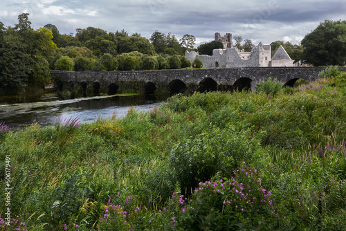 View of the Adare bridge over Maigue river in the Limerick county in Ireland photo