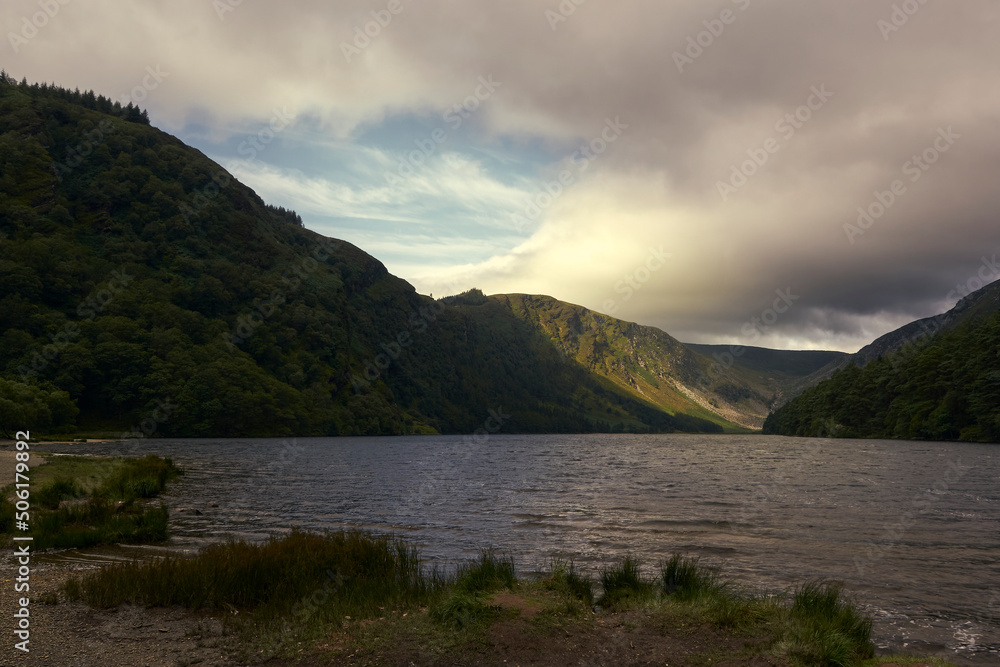 View of the Glendalough lake in the Wicklow mountains national park in Ireland. View of the Glendalough lake in the Wicklow mountains national park in Ireland.