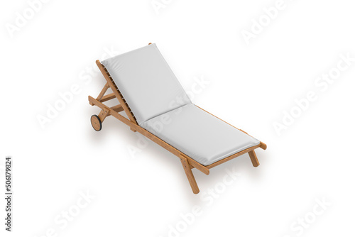 Blank wooden poolside lounge chair mockup isolated on white background. 3d rendering.