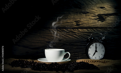 A cup of coffee with beans