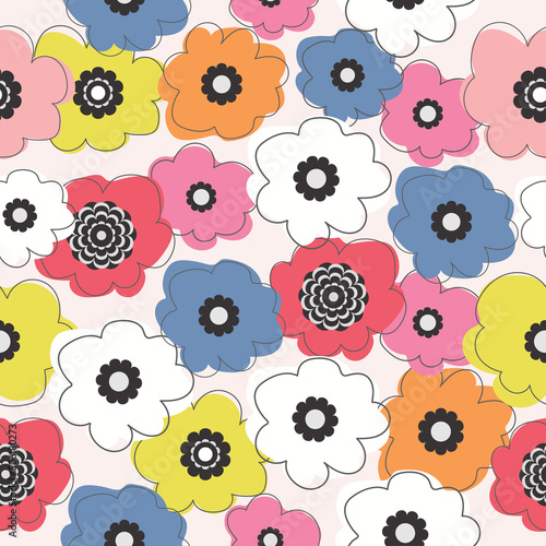 Seamless pattern with beautiful bright flowers vector for summer background, wallpaper, fabric or backdrop.