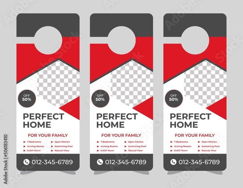 corporate door hanger modern Door hanger, do not disturb and make up room sign Door hanger design template, hotel knob design. Vector door hanger.