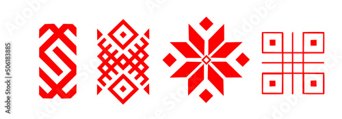 Red stylized folk Slavic patterns. Vector illustration