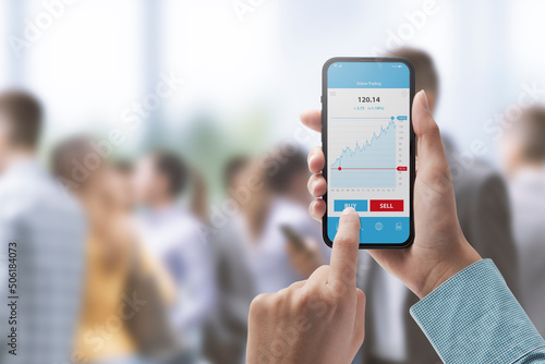 Stock trading app on smartphone