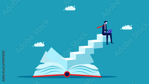Knowledge creates success. Businessman working on a book. Business concept. vector illustration