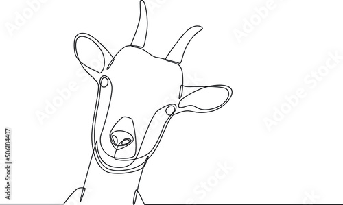 Single one line drawing  a head goat for sacrifice. Happy Eid Al Adha. Continuous line draw design graphic vector illustration.