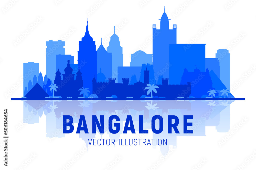 Naklejka premium Bangalore( India ) skyline silhouette with panorama in white background. Vector Illustration. Business travel and tourism concept with modern buildings. Image for presentation, banner, web site.
