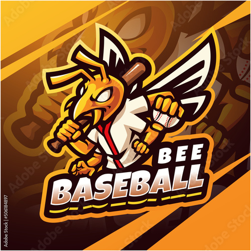 Bee baseball esport mascot logo design
