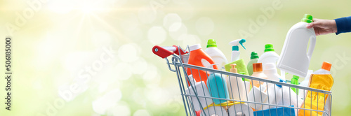 Shopping cart full of detergents