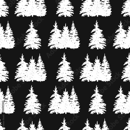 Fototapeta Naklejka Na Ścianę i Meble -  christmas tree seamless background pattern. coniferous forest seamless pattern vector. christmas tree wrapping paper vector