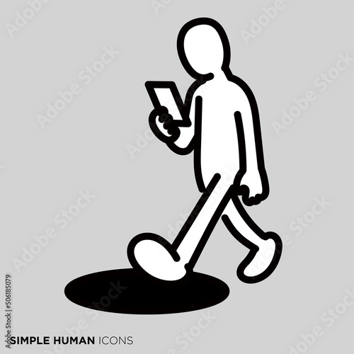 シンプルな人間のアイコンシリーズ　「危険な歩きスマホ 」
