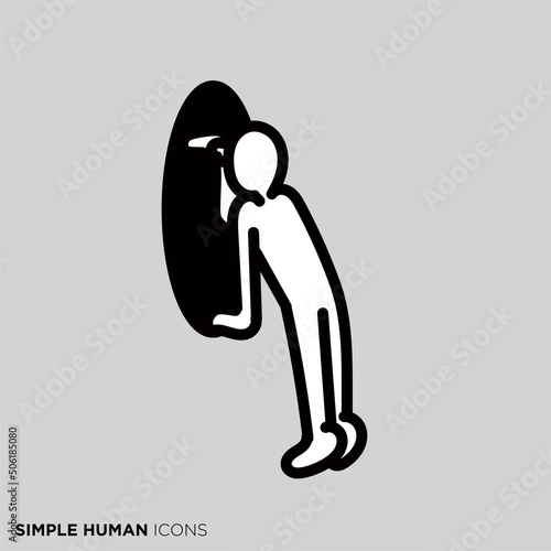 シンプルな人間のアイコンシリーズ　「窓から外を見る人」