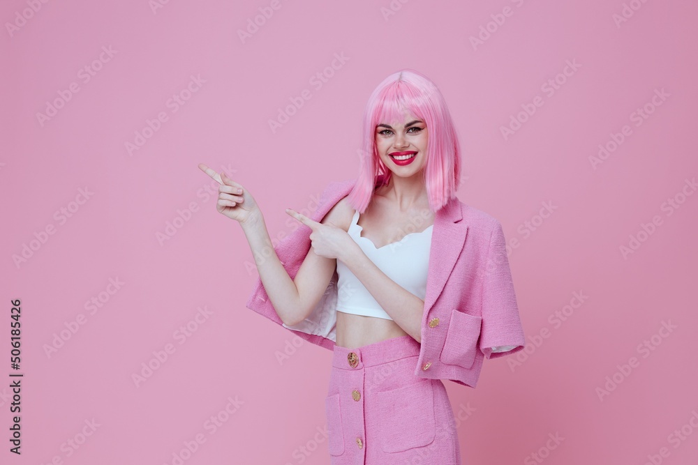 Pretty young female bright makeup pink hair glamor monochrome shot unaltered Pretty young female bright makeup pink hair glamor monochrome shot unaltered