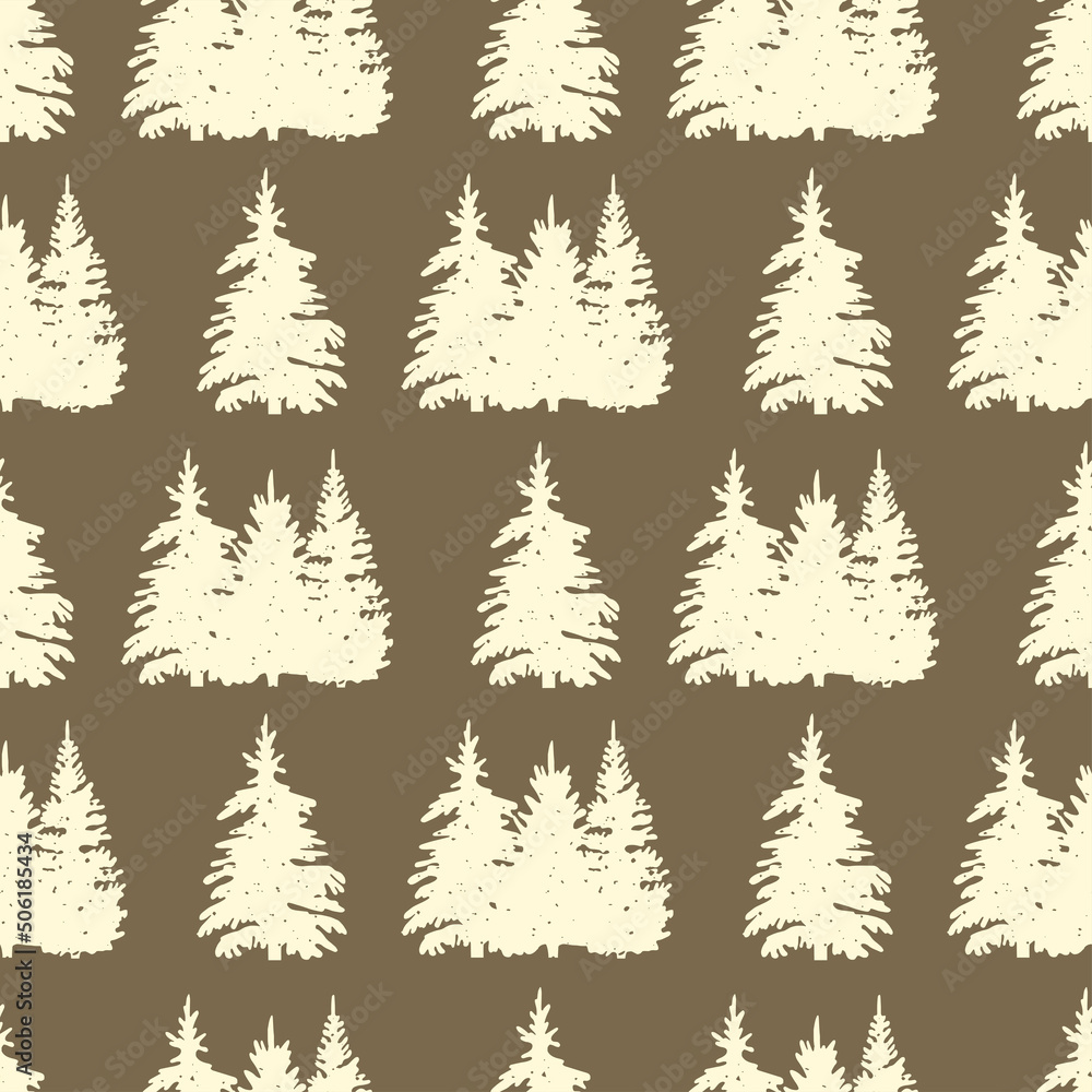 Christmas trees seamless pattern vector silhouette gold. 